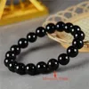 Natural Crystal Black Tourmaline Bracelet/inner Ring 6.3inch/19 Grains/10mm