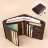 Tri-fold - Retro Coffee (full Leather) - Anti-theft Brush