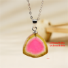 Triangular Watermelon Tourmaline Pendant 12.5-14.5mm With Chain 17-18 Grams